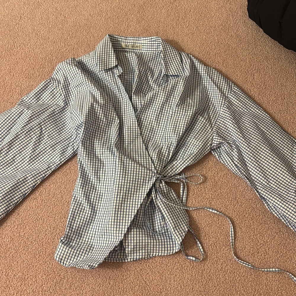 SMF Checkered Cross body tie blouse